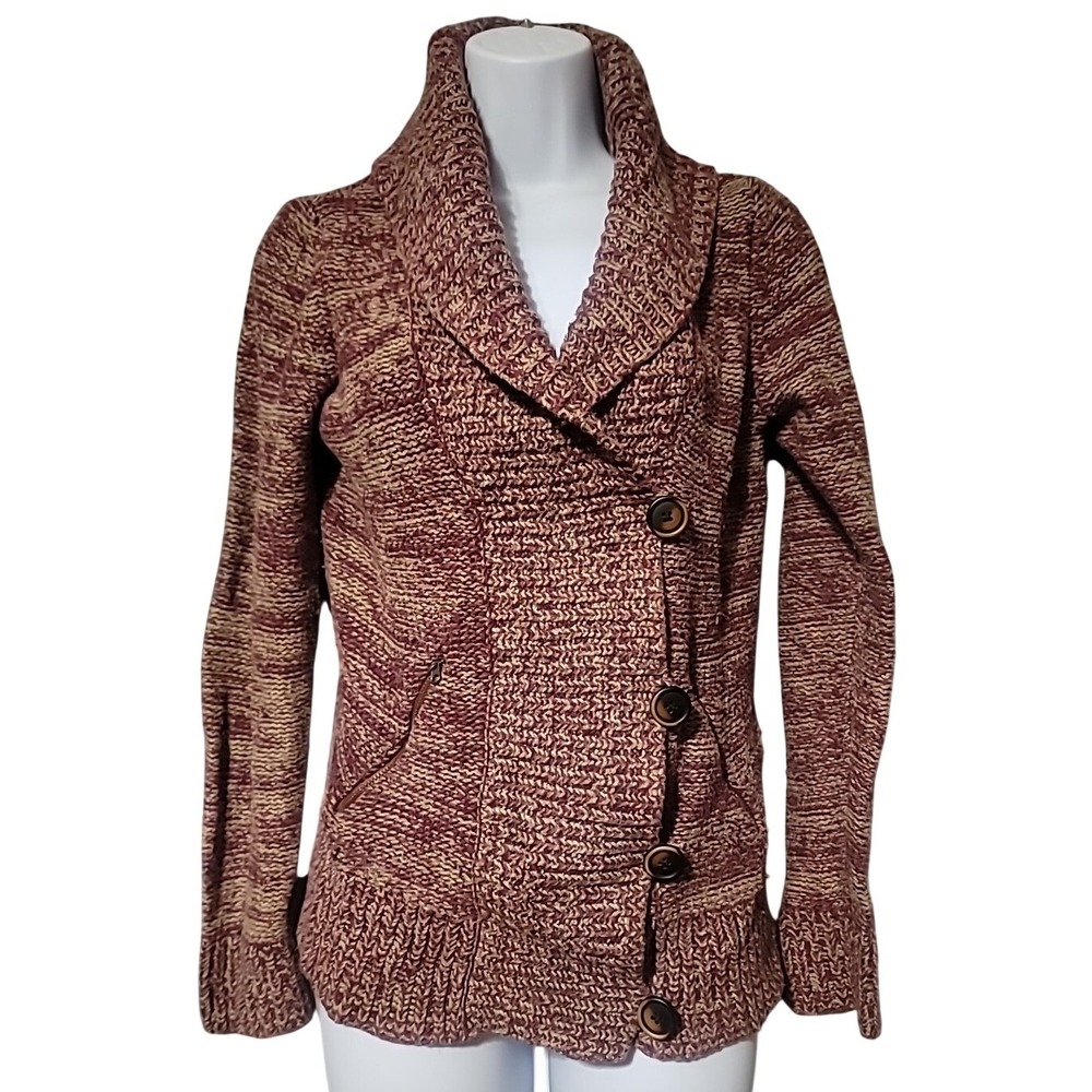 American Eagle Maroon Marled Shawl Collar Button Front Cardigan Sweater Womens S